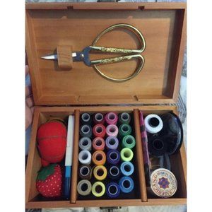 Wooden Sewing Basket with Sewing Kit Accessories, Sewing Box